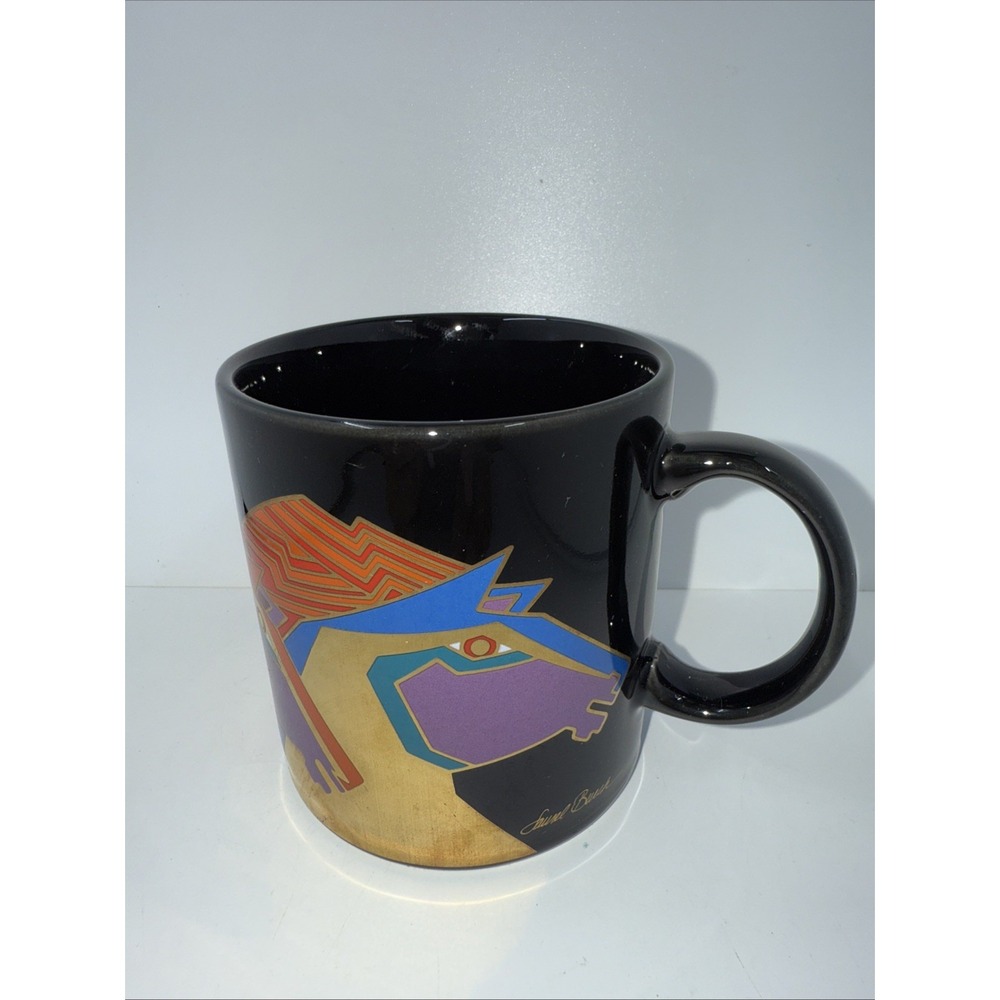 LAUREL BURCH WILD STALLIONS Coffee / Tea Mug Cup / BLACK AND GOLD‎ Signed
